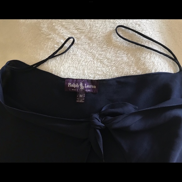 Ralph Lauren 100% Silk Sophisticated Scarf-Like Navy Top Size M - Picture 7 of 9